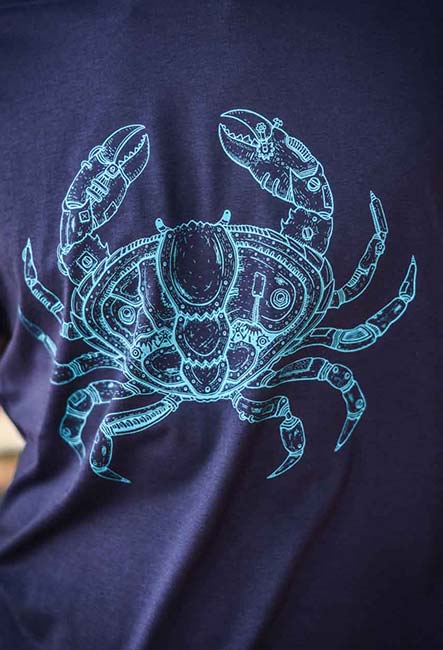 Le Crabe - Sérigraphie artisanale - Saint-Leu île de la Réunion - Coton 100% Biologique - Équitable - Dessin original Bouftang