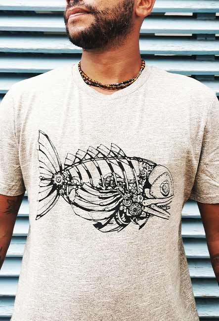 Tee-shirt Méka - Sérigraphie artisanale - Saint-Leu île de la Réunion - Coton 100% Biologique - Commerce Équitable - Dessin original Bsr