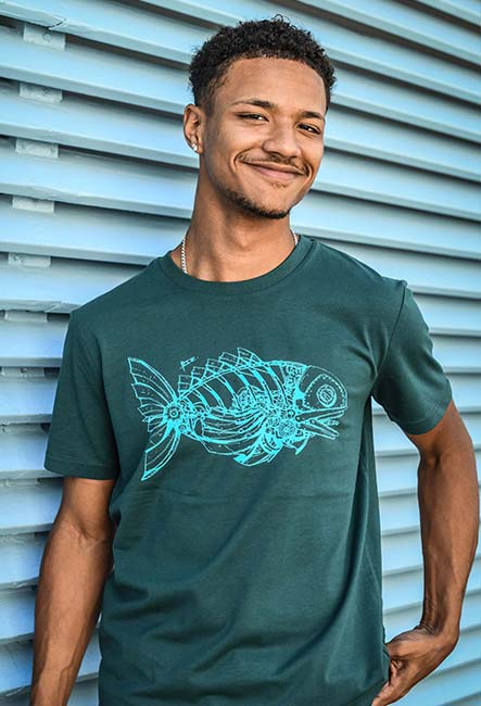 Tee-shirt Méka - Sérigraphie artisanale - Saint-Leu île de la Réunion - Coton 100% Biologique - Commerce Équitable - Dessin original Bsr