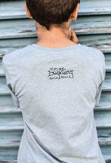 Tee-shirt Enfant Baleine - Sérigraphie artisanale - Saint-Leu île de la Réunion - Coton 100% Biologique - Équitable - Bouftang Art
