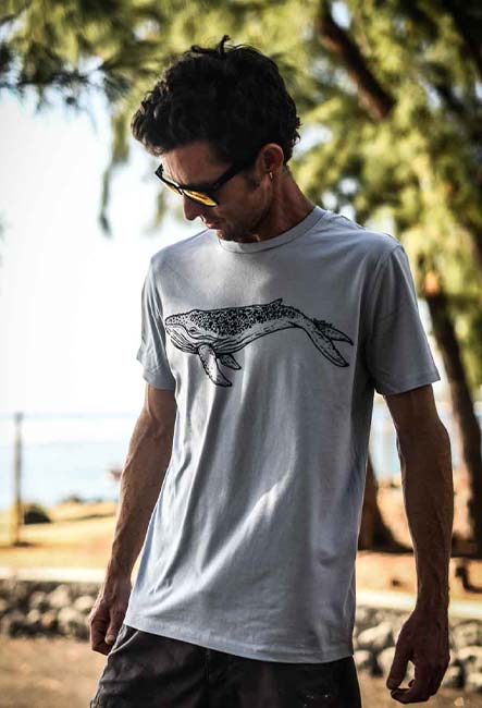 La Baleine - Tee-shirt - Sérigraphie artisanale - Saint-Leu île de la Réunion - Coton 100% Biologique - Équitable - Dessin original Bouftang