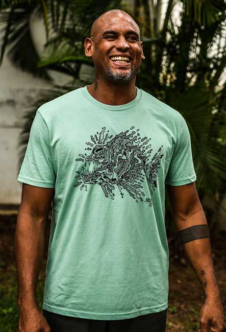 Tee-shirt Aztek - Sérigraphie artisanale - Saint-Leu île de la Réunion - Coton 100% Biologique - Équitable - Dessin original Bouftang