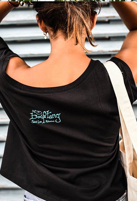 Tee-shirt court Vague - Sérigraphie artisanale - Saint-Leu île de la Réunion 974 - Coton 100% Biologique - Équitable - Dessin by Bouftang