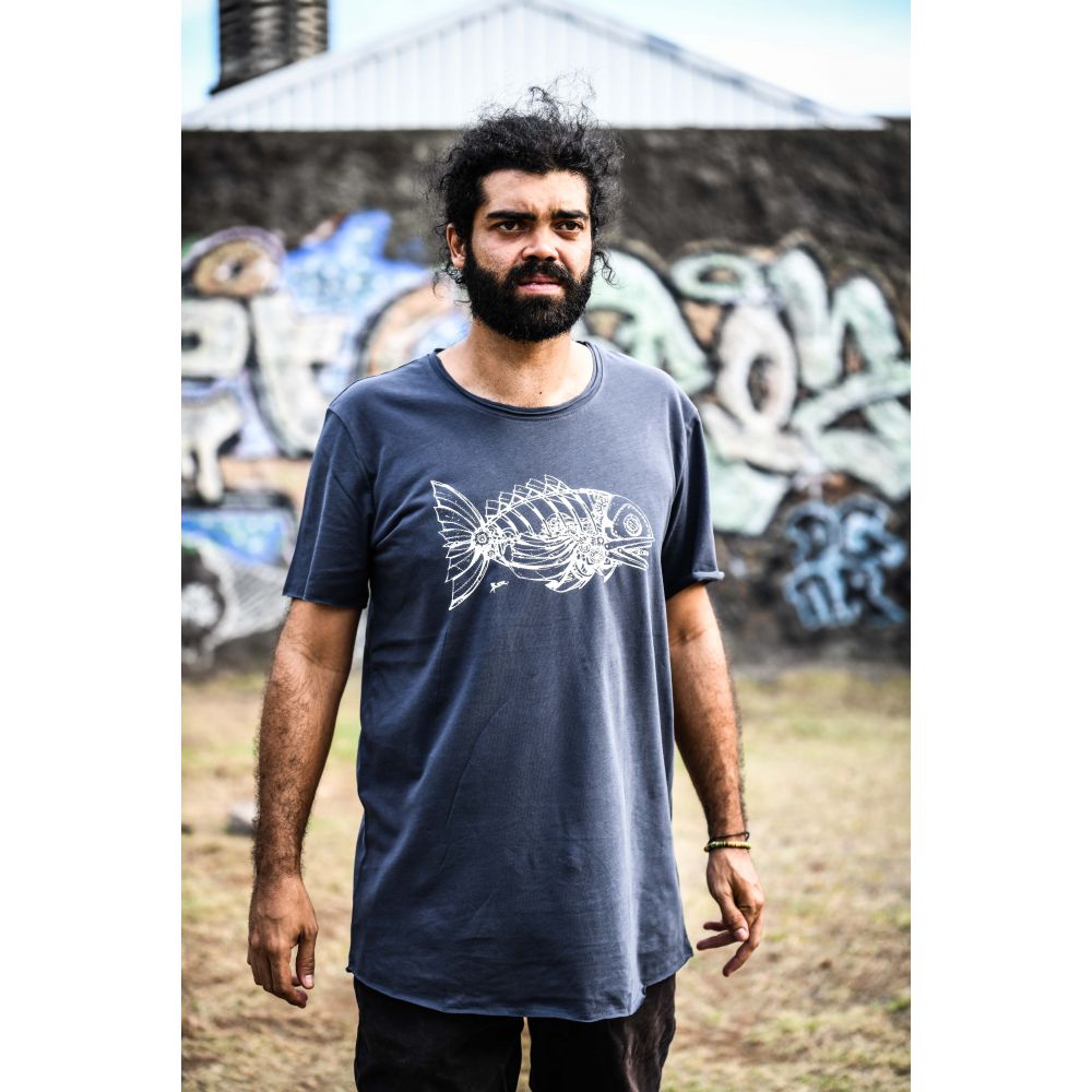 TEE-SHIRT SKATER / INDIA INK GREY / WHITE / POISSON MEKA