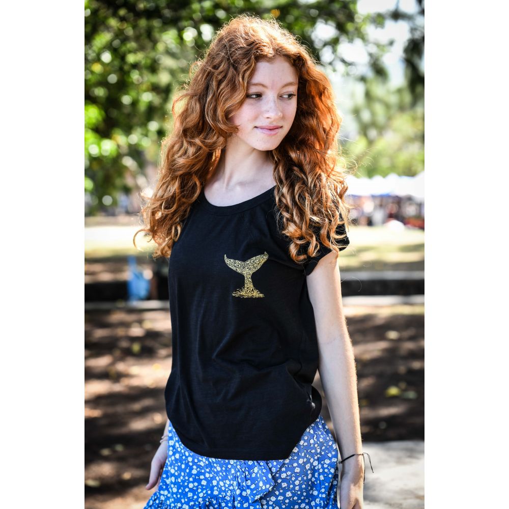 TEE-SHIRT / ROUNDER SLUB / BLACK / OR / QUEUE DE BALEINE
