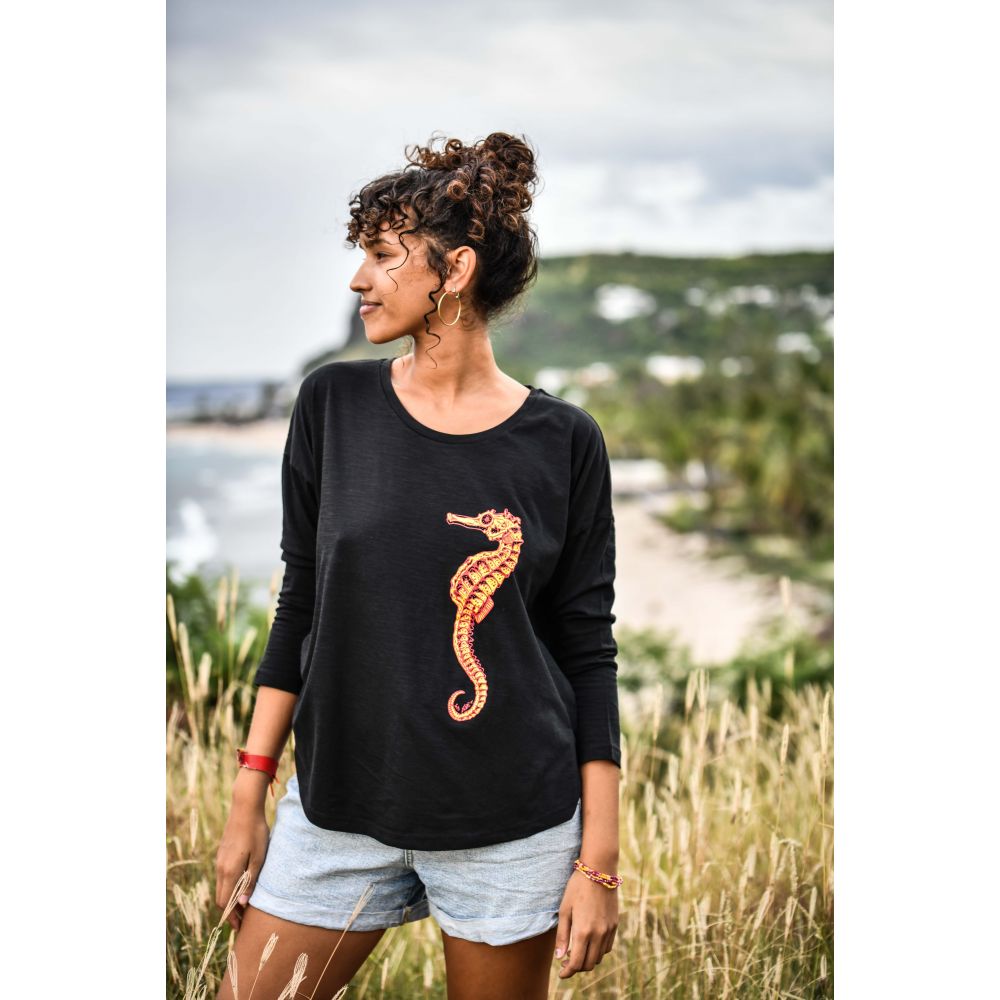 TEE-SHIRT MANCHES LONGUES / WAVER SLUB / BLACK / 2 COULEURS / HIPPO TACHETÉ