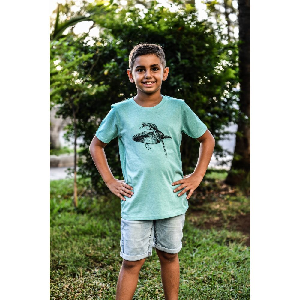 TEE-SHIRT / MINI CREATOR / MID HEATHER GREEN / BLACK / BALEINE 2