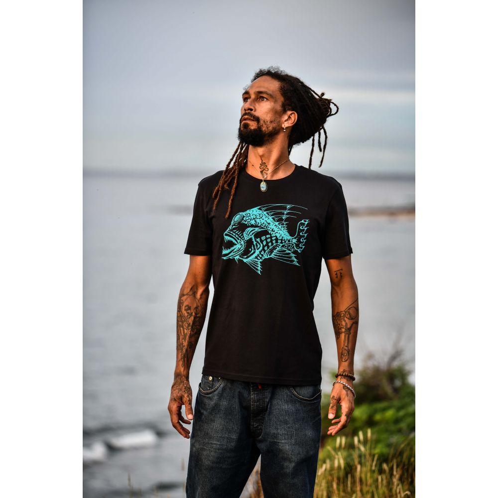 TEE-SHIRT / CREATOR / BLACK / TURQUOISE / POISSON MECHANT