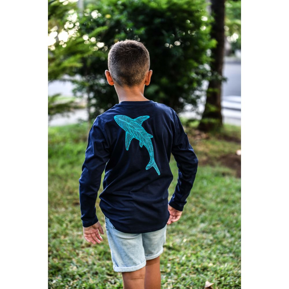 TEE-SHIRT MANCHES LONGUES / MINI HOPPER / FRENCH NAVY / TURQUOISE / REQUIN ZEBRE