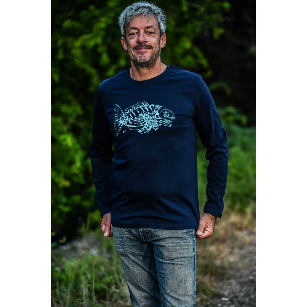 TEE-SHIRT MANCHES LONGUES / SHUFFLER / FRENCH NAVY / TURQUOISE / POISSON MEKA