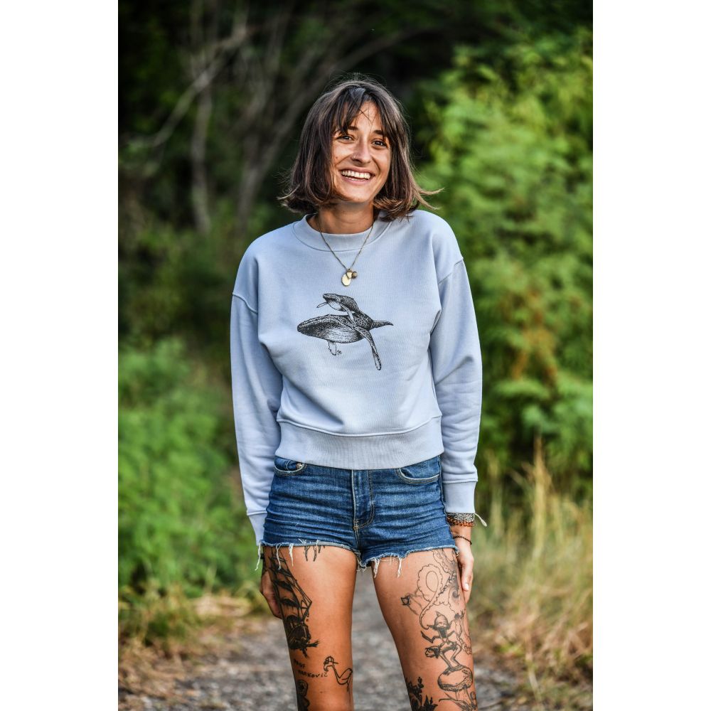 SWEAT / CROPSTER WAVE TERRY / SERENE BLUE / BLACK / BALEINE 2