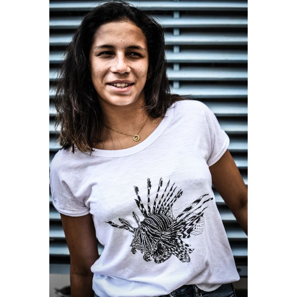 TEE-SHIRT ROUNDER SLUB / WHITE / BLACK / POISSON LION