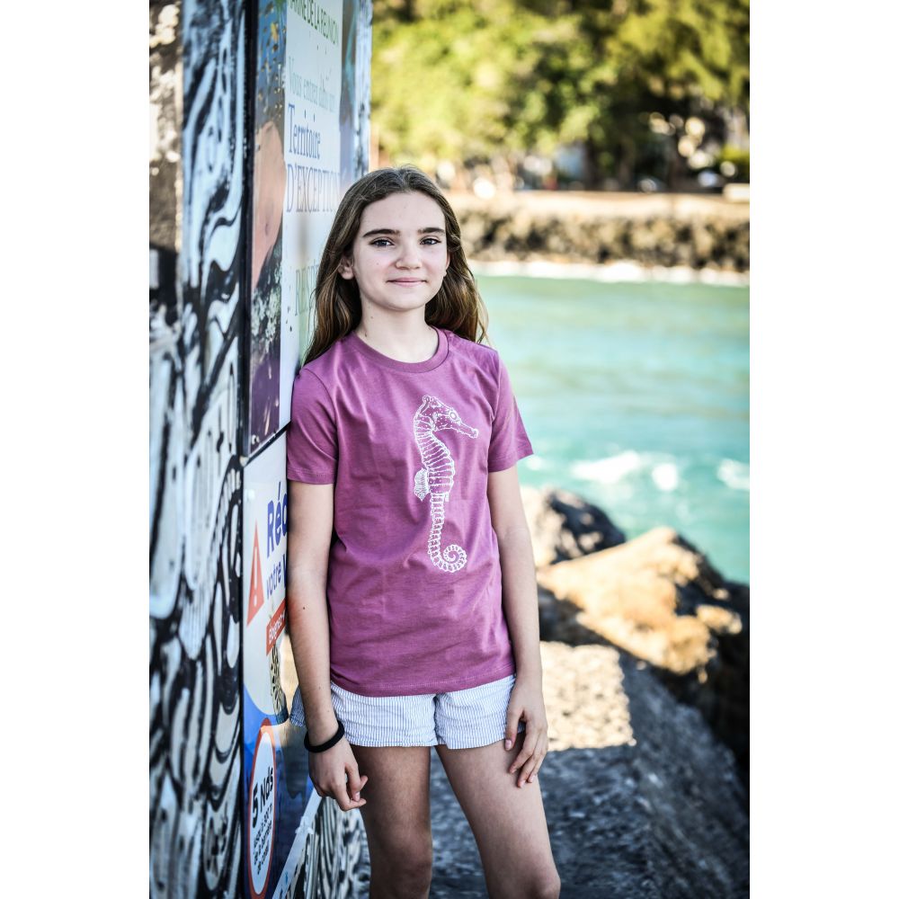 TEE-SHIRT / MINI CREATOR / HIBISCUS ROSE / WHITE / HIPPOCAMPE