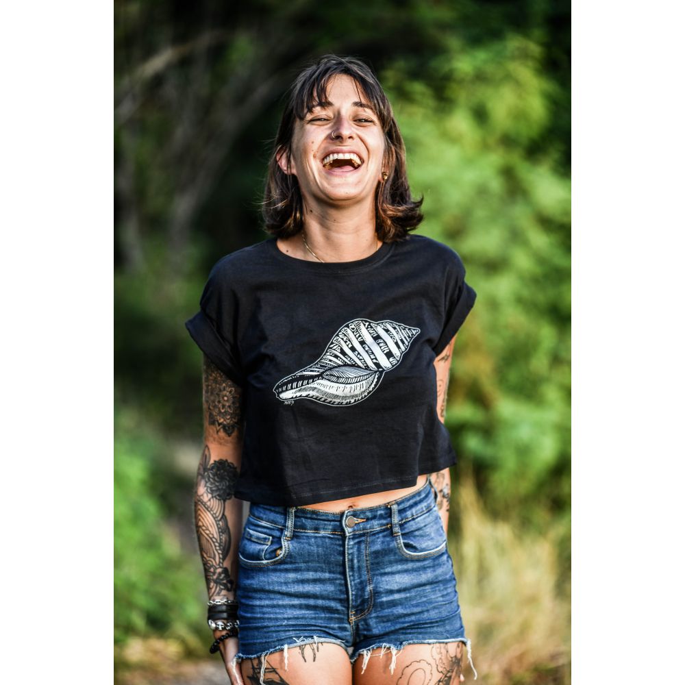 TEE-SHIRT / CROP TOP / BLACK / ARGENT / TRITON
