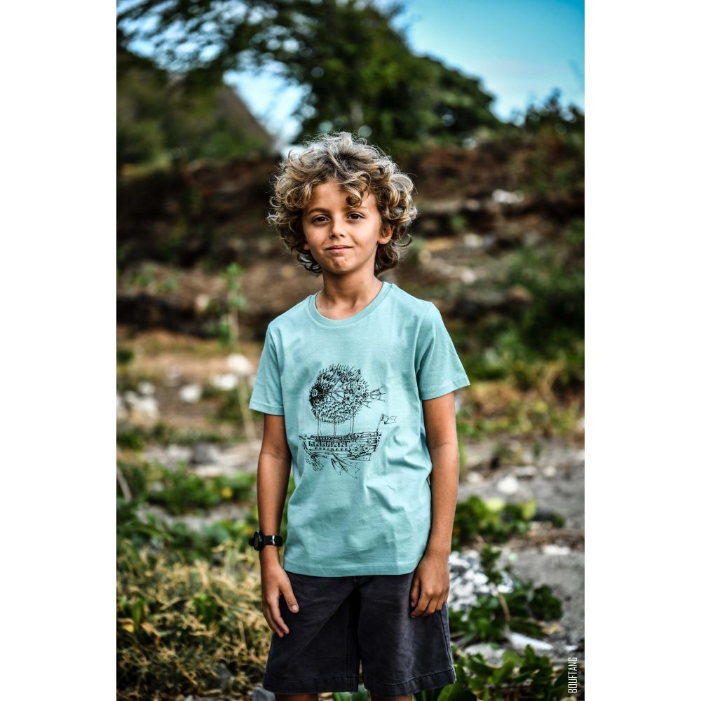 TEE-SHIRT / MINI CREATOR / TEAL MONSTERA / BLACK / MONTGOLFIERE