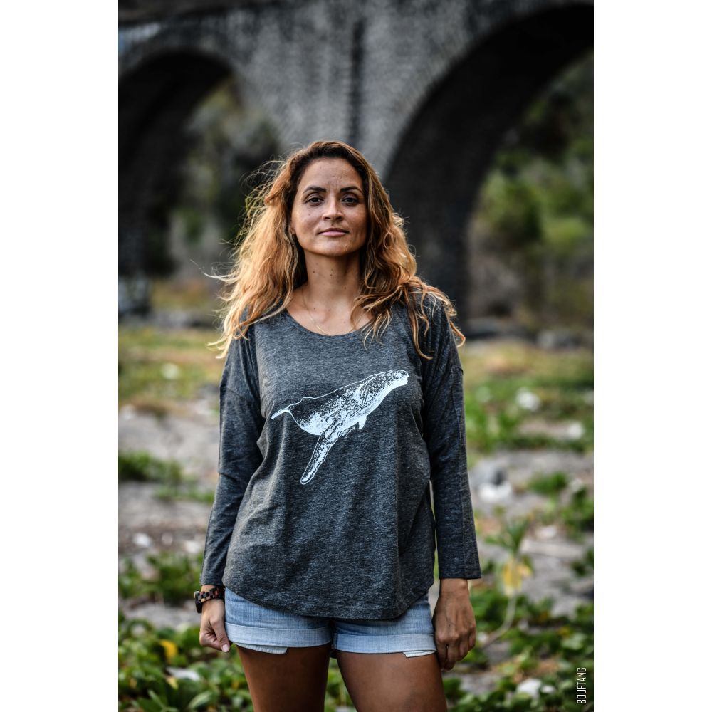 TEE-SHIRT MANCHES LONGUES / WAVER SLUB / STEEL GREY / WHITE / MEGAPTERA