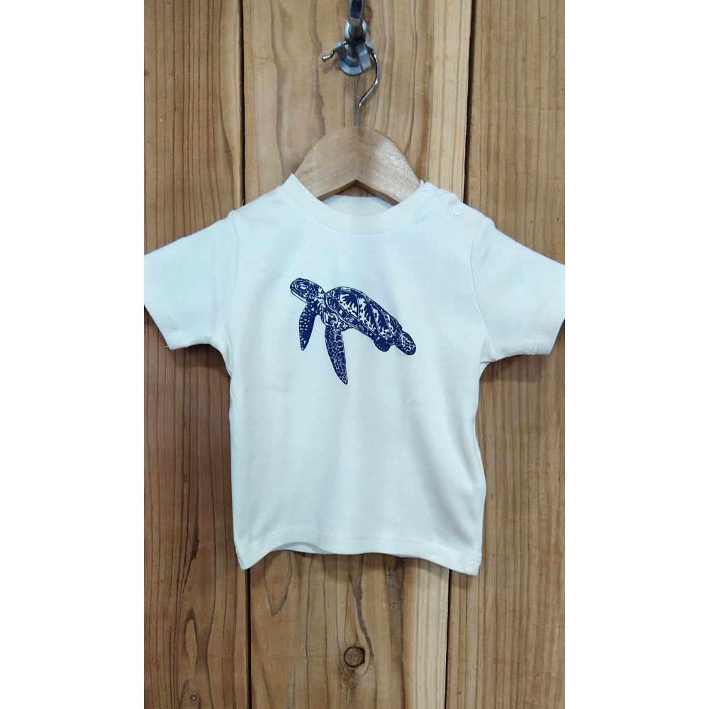 TEE-SHIRT / BABY T / ORGANIC NATURAL / FRENCH NAVY / TORTUE SIMPLE