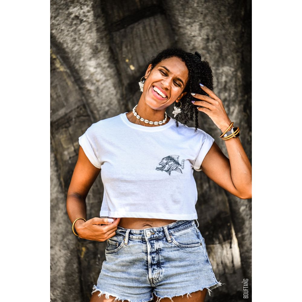 TEE-SHIRT / CROP TOP / WHITE / STARGAZER / MINI MÉCHANT
